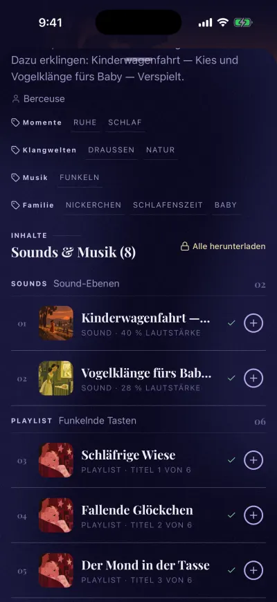 Eine Mix-Seite ohne Abo, die Sounds, die ein Abo brauchen, sind markiert.