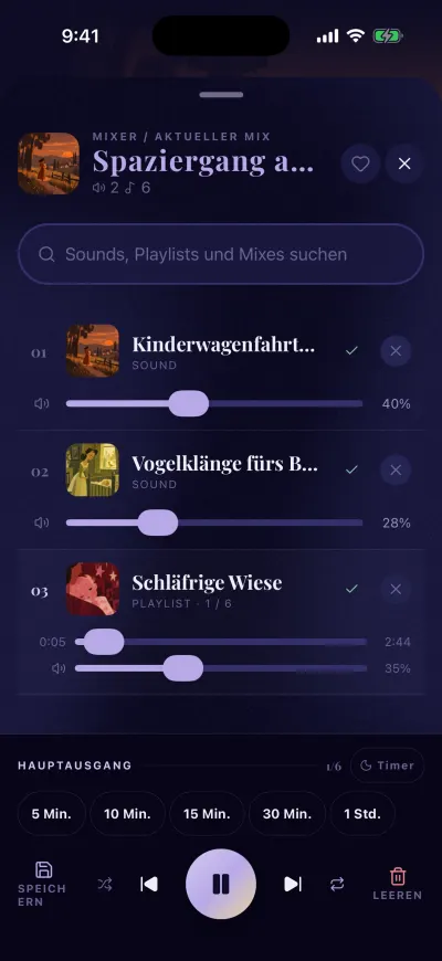 Der Mixer mit geöffnetem Timer: 5 Min., 10 Min., 15 Min., 30 Min. und 1 Std. über den Bedienelementen.