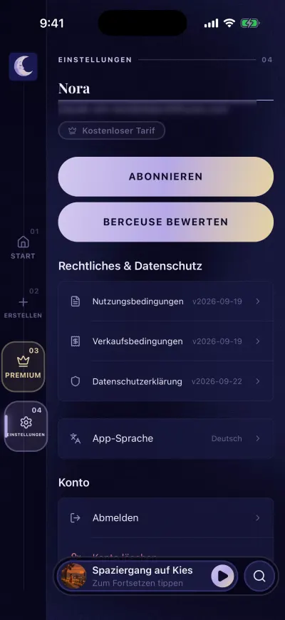 Einstellungen, dein Name ist ein Textfeld geworden und bereit zum Tippen.