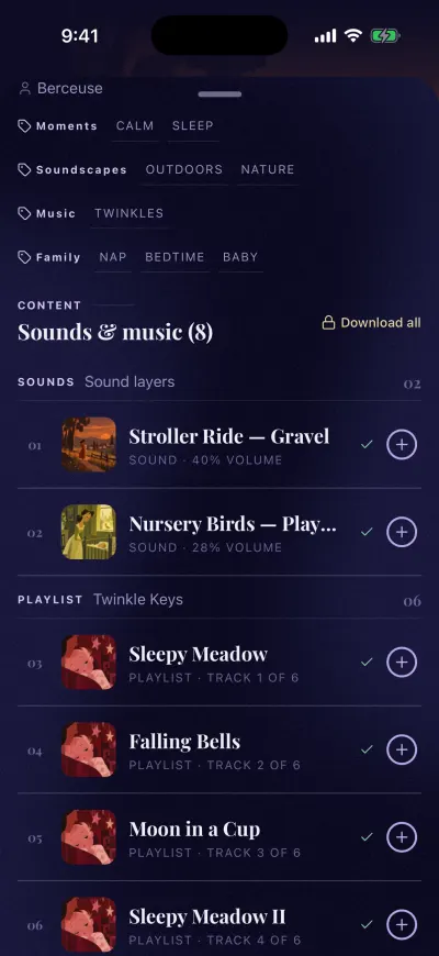 A mix page without a subscription, with the sounds that need a subscription marked.