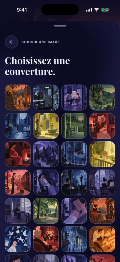 Choisissez une couverture : une grille d’images peintes pour votre mix.