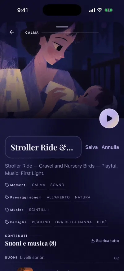 La pagina di un tuo mix con il nome in una casella di testo, e Salva e Annulla accanto.