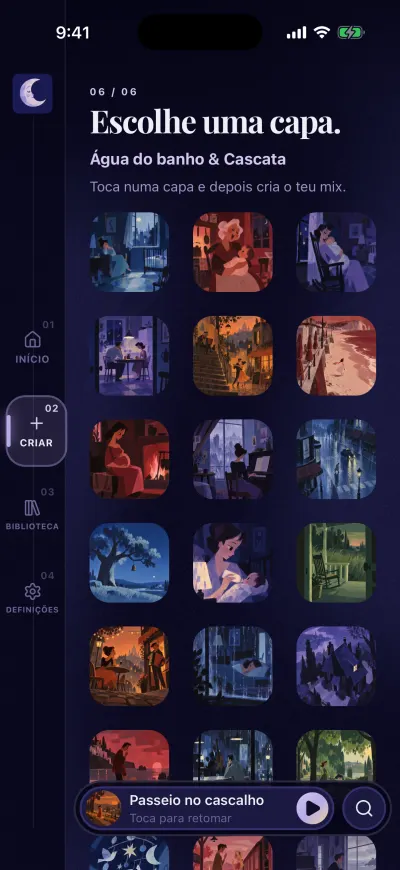 O passo Escolha uma capa: uma grelha de imagens pintadas.