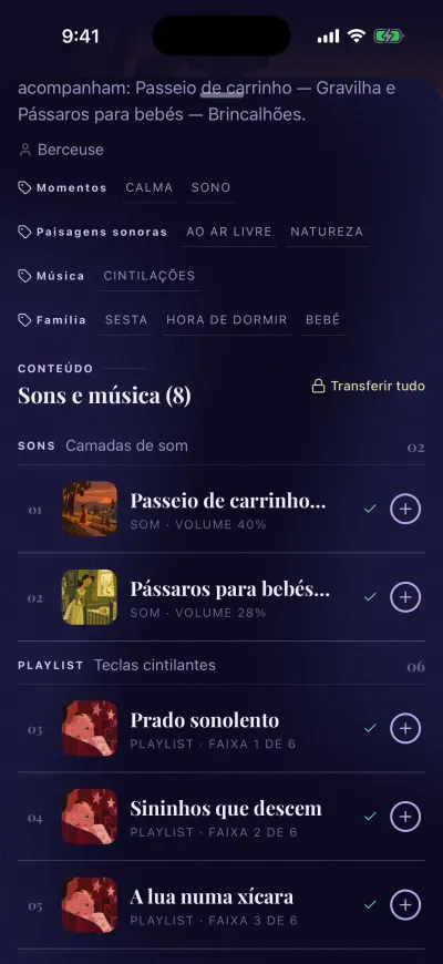 A página de um mix sem subscrição, com os sons que precisam de subscrição assinalados.