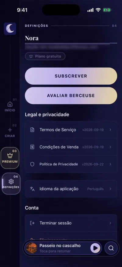 As Definições com o seu nome transformado numa caixa de texto, pronta para escrever.