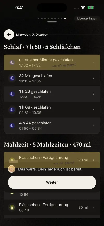 Die letzte Karte der Tour mit dem Button „Weiter“.