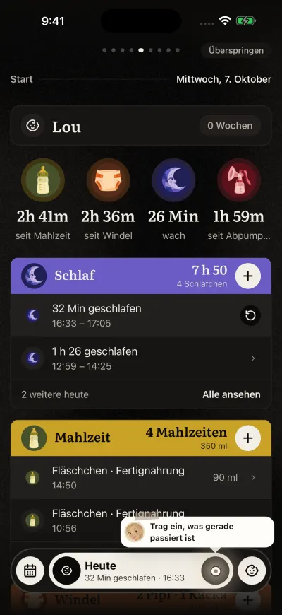 Die Tour auf „Start“: Eine Karte zeigt auf das runde + in der Leiste unten.