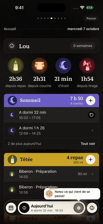 La visite guidée sur l’Accueil : une carte montre le + rond dans la barre du bas.