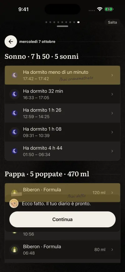 L'ultima carta del tour guidato con il pulsante Continua.