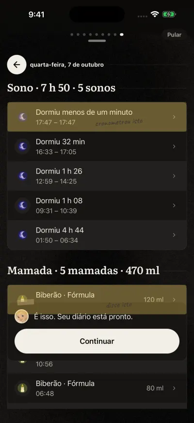 O último cartão da visita guiada com o botão Continuar.