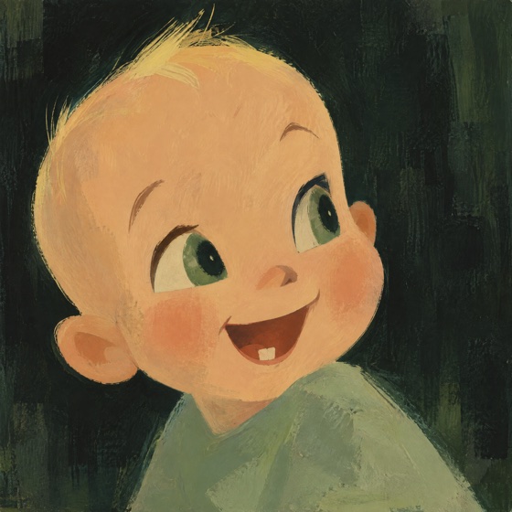Dydy, painted, grinning with one tooth
